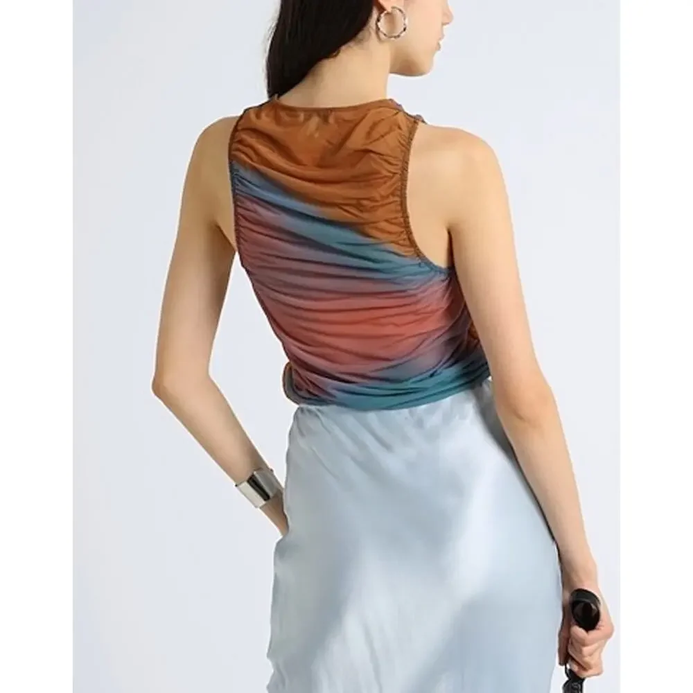 Topshop Rust Purple Ombre Ruched Draped Sleeveless Artsy Modern Top Size Small